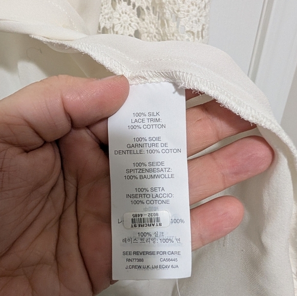 J. Crew, Women's Size 4, 100% Silk Button Down Blouse W/ 100% Cotton Lace Detail - Picture 7 of 7